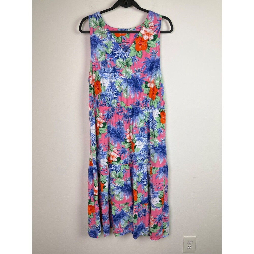 Tommy Bahama Colorful Tropical Floral Palm Tree Midi Dress XL Coastal Beach Boho